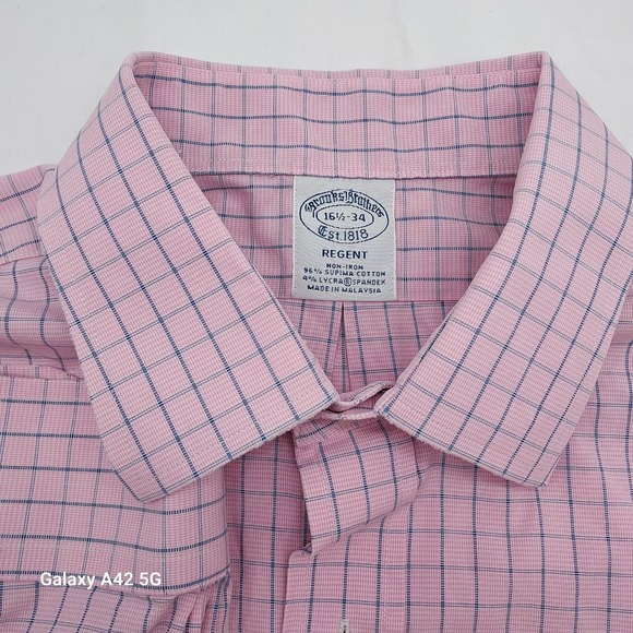 Brooks Brothers Other - Brooks Brothers Regent Pink Plaid Non Iron Supima Cotton Dress Shirt 16 1/2-34